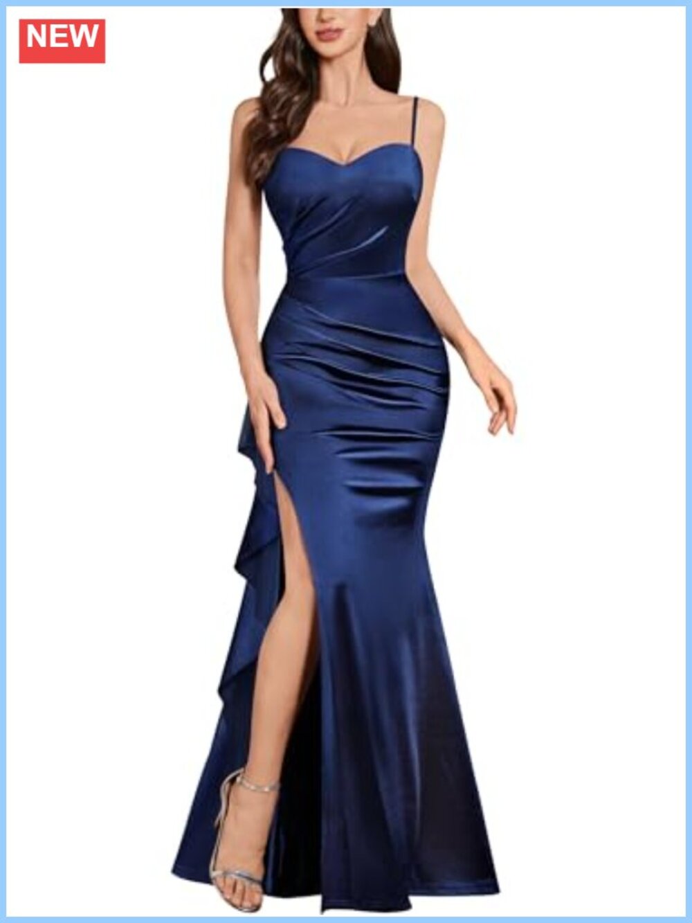 Satin Maxi Formal Evening Dress Ruffle Split Sexy Party Gown